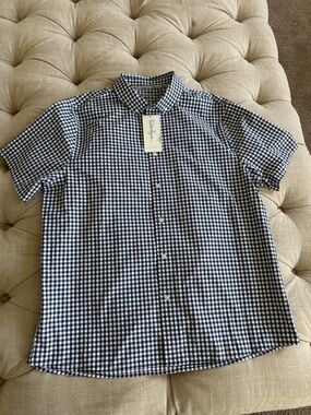Walter Hagen Navy and White Gingham Short-Sleeve Button-Down Shirt